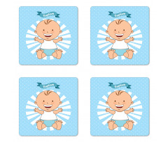 Happy Boy on Stripes Coaster Set Of Four