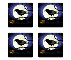 Full Moon Night Bird Coaster Set Of Four