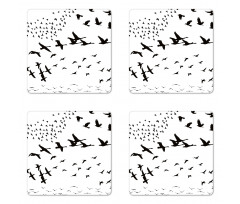 Monochrome Flying Birds Coaster Set Of Four