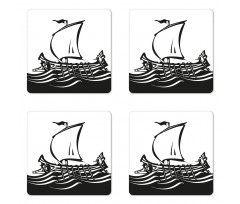 Greek Ship on Sea Coaster Set Of Four