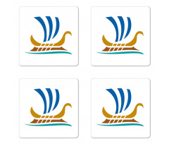 Colorful Greek Ship Sign Coaster Set Of Four