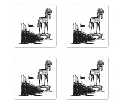 Woodcut Style Greek Trojan Coaster Set Of Four