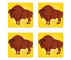 Comic Book Drawn Bison Coaster Set Of Four