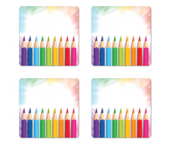 Realistic Colorful Pencils Coaster Set Of Four