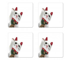 Lucky Cat Neko Waveing Coaster Set Of Four