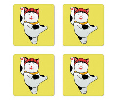 Sporty Maneki Neko Coaster Set Of Four