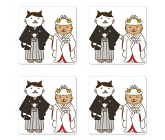 Bride and Groom Cats Coaster Set Of Four