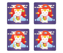 Maneki Neko Coins Fish Coaster Set Of Four