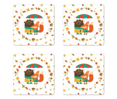 Autumn Fox and Bear Coaster Set Of Four