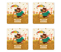 Hello Autumn Cartoon Coaster Set Of Four