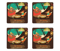 Bear and Fox Xmas Coaster Set Of Four