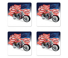 Motorbike and US Flag Coaster Set Of Four