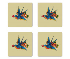 Heart Bird and Rose Art Coaster Set Of Four