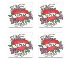 Heart with Roses and Mom Coaster Set Of Four