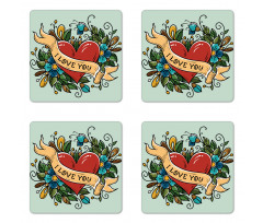 I Love You Ribbon Heart Coaster Set Of Four