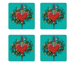 Bleeding Heart Flowers Coaster Set Of Four