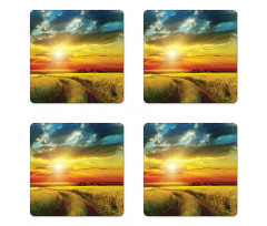 Sunset Over Field Picture Coaster Set Of Four