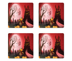 Halloween Haunted Chateau Coaster Set Of Four