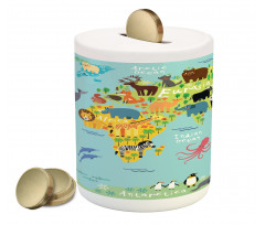 Animal Map of the World Piggy Bank