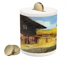 Wooden Houses in Fall Piggy Bank