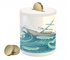 Ship and Ocean Waves Piggy Bank