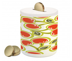 Cherry and Leaves Pattern Piggy Bank