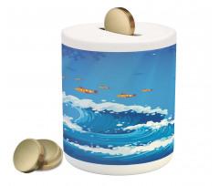 Fish and Wave in Ocean Piggy Bank