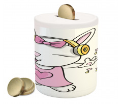 Cartoon Rock Star Bunny Piggy Bank