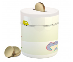 Bird Cat Flowers Piggy Bank