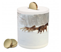 Horses in Snowy Forest Piggy Bank