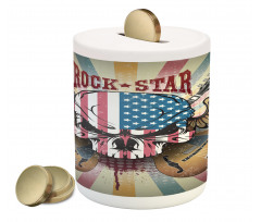 Angry Skull America Flag Piggy Bank