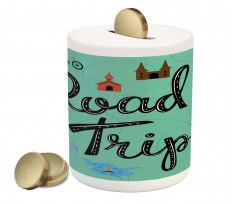 Road Trip Calligraphy with Map Piggy Bank