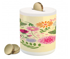 Colorful Flowers Butterflies Piggy Bank