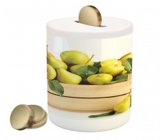 Wooden Basket of Summer Fruit Piggy Bank