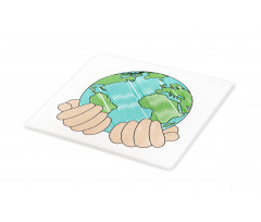 Hands Holding Globe Art Cutting Board