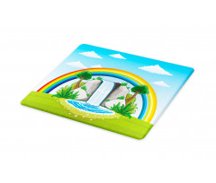 Waterfall and Rainbow Cartoon Cutting Board