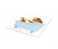 Dog and Cat in Bathtub Cutting Board