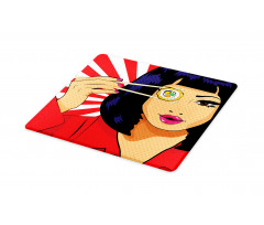 Pop Art Style Girl with Sushi Cutting Board