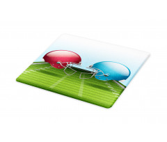 Football Hardhats on Field Cutting Board