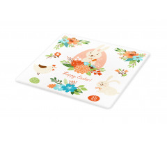 Pastel Bunny Flowers Cartoon Cutting Board