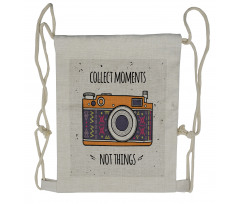 Retro Boho Art Photo Camera Drawstring Backpack