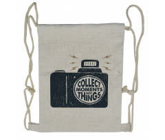 Sketchy Photo Camera Text Drawstring Backpack