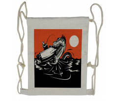 Swallowing Boat and Man Drawstring Backpack