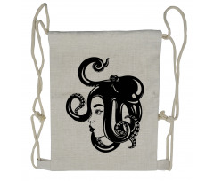 Octopus on Head Art Drawstring Backpack