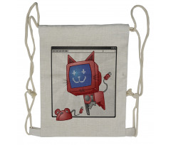 Funny Computer Cat Mouse Drawstring Backpack