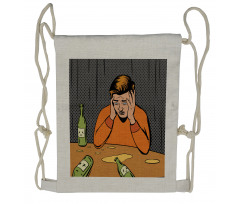 Drunk Man and Empty Bottles Drawstring Backpack