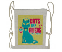 Cats are Aliens Cartoon Drawstring Backpack