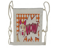 Comic Cat with Wow Lettering Drawstring Backpack