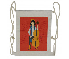 Cartoon Woman Playing Music Drawstring Backpack