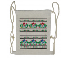 Folk Pattern with Flowers Drawstring Backpack